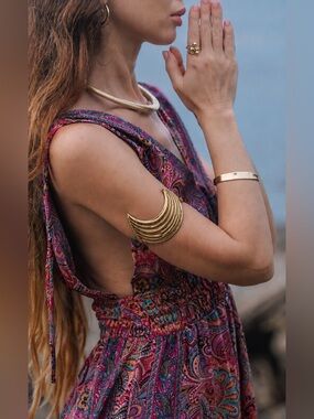 Pebby Forevee Gold Brass Crescent Moon Arm Cuff Boho Festival Adjustable